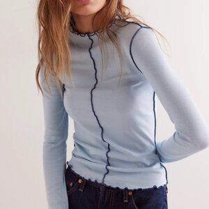 Free People We The Free Baby Blue Lettuce Edge Long Sleeve